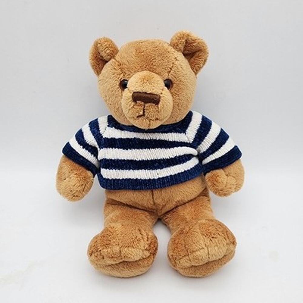 Saks Fifth Avenue Tan Teddy Bear Stuffed Plush 11" Blue Striped Sweater Vtg 2001